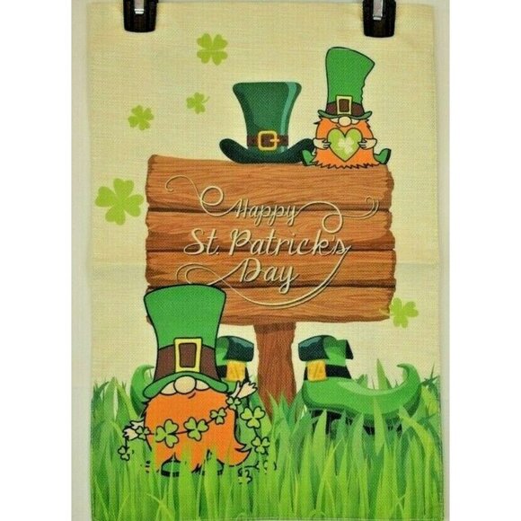 Happy St. Patrick's Day Garden Flag Double Sided Nylon Burlap 12 x 18 inches - Picture 1 of 2